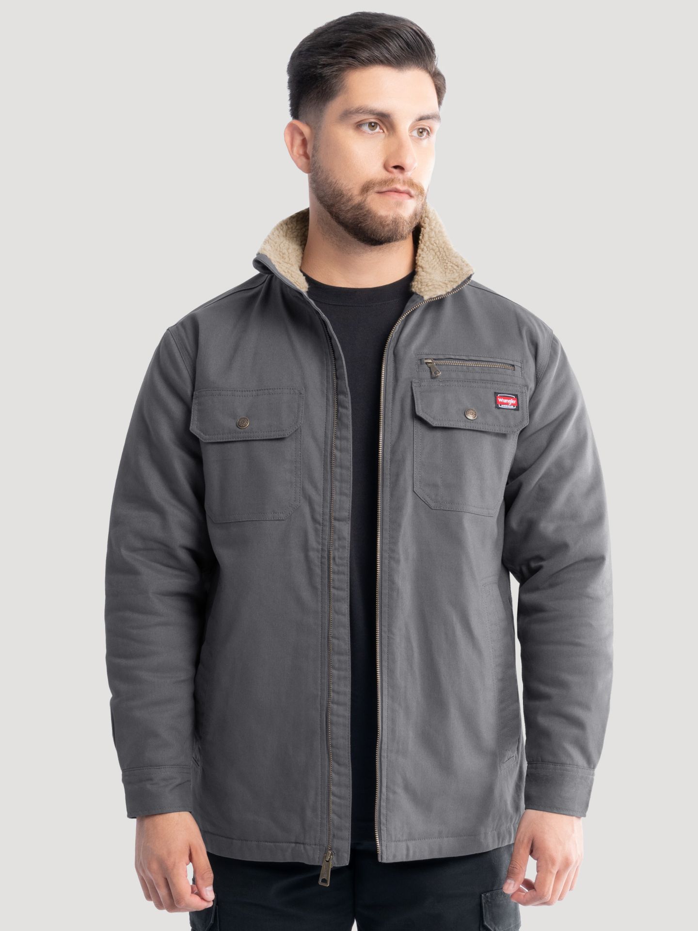 Мужская куртка Wrangler Workwear Faux Shearling Lined, цвет: Серый — фото 1