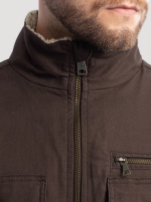 Men's Workwear Faux Shearling Lined Jacket in Java Brown