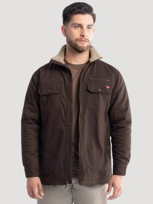 Men's Workwear Faux Shearling Lined Jacket in Java Brown