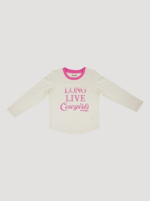 Wrangler Kids' Girl's Long Sleeve Graphic T-shirt In Long Live Cowboys In Pink