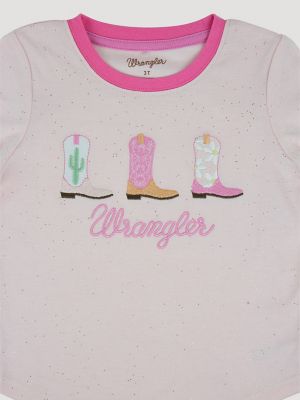 Wrangler Toddler Girl's Long Sleeve Graphic Tee in Cowgirl Boots