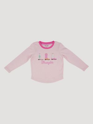 Wrangler Toddler Girl's Long Sleeve Graphic Tee in Cowgirl Boots