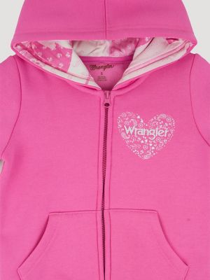 Wrangler Toddler Girl's Zip Graphic Hoodie in Heart Pink