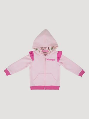 Wrangler Kids' Toddler Girl's Zip Ruffle Graphic Hoodie In Pink Ruffle