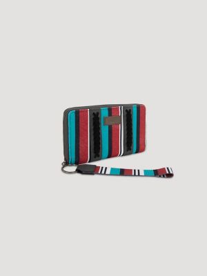 Brushpopper Stripe Mini Wristlet in Turquoise/Red