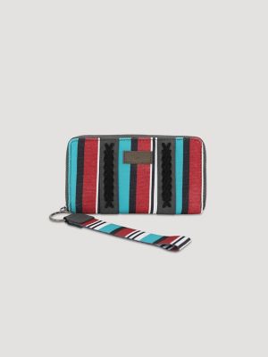 Brushpopper Stripe Mini Wristlet in Turquoise/Red