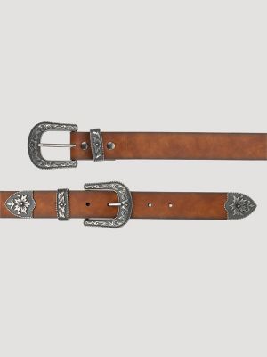 Women's Double Buckle Western Belt in Cognac