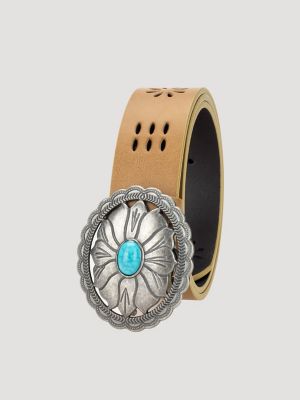 Women's Turquoise Floral Cutout Belt in Tan