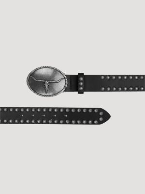 Women's Steer Head Studded Belt in Black