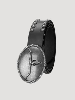 Women's Steer Head Studded Belt in Black
