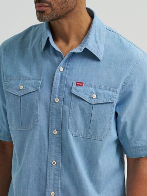 Mens Relaxed Stretch Poplin Shirt:Light Chamber:L alternative view 2