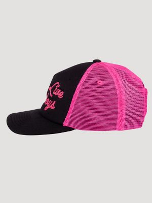 Women's Long Live Cowboys Baseball Cap in Black/Pink