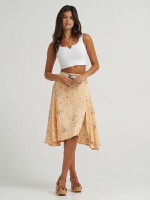 Women's Flowy Handkerchief Midi Skirt in Orange Peach alternative view
