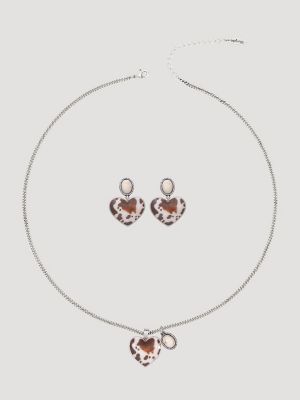 Heart Charm Necklace with Earring Set