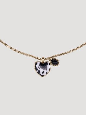 Heart Charm Necklace with Earring Set:Black:One Size alternative view