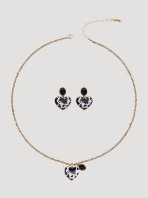 Heart Charm Necklace with Earring Set