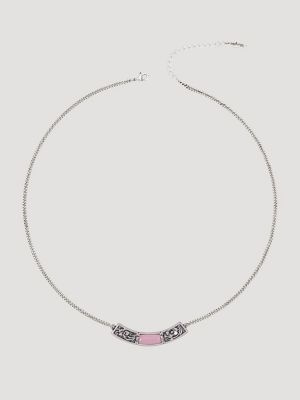Center Stone Necklace with Earring Set in Pink