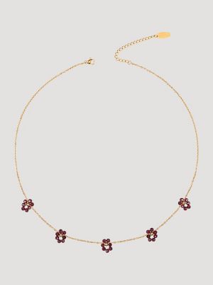 Flower Chain Necklace with Bracelet Set in Burgundy