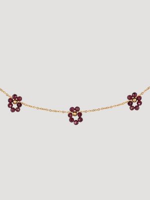 Flower Chain Necklace with Bracelet Set in Burgundy