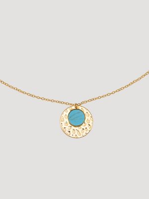 Disc Pendant Necklace with Earring Set in Turquoise