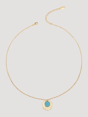 Disc Pendant Necklace with Earring Set in Turquoise