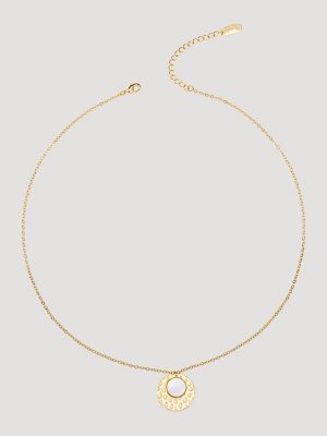Disc Pendant Necklace with Earring Set in White