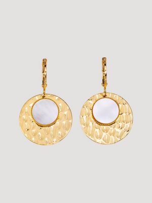 Disc Pendant Necklace with Earring Set in White