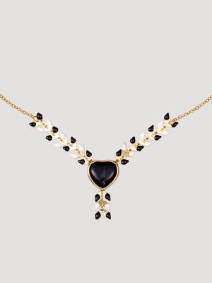 Heart Pendant/Beaded Necklace/Earring Set in Black