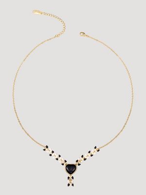 Heart Pendant/Beaded Necklace/Earring Set in Black