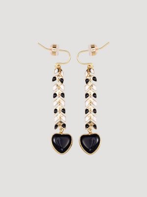 Heart Pendant/Beaded Necklace/Earring Set in Black