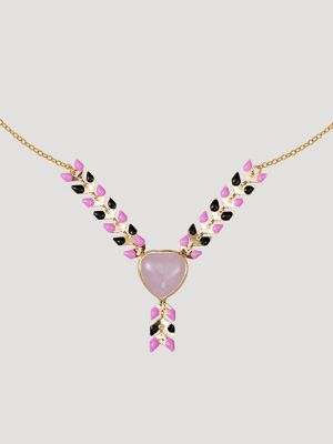 Heart Pendant Beaded Necklace Earring Set:Pink:One Size alternative view