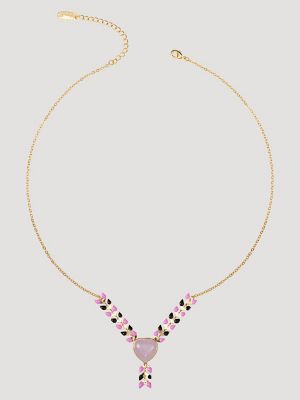 Heart Pendant Beaded Necklace Earring Set:Pink:One Size alternative view 2