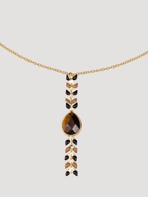 Teardrop Pendant Beaded Necklace Earring Set:Brown:One Size alternative view