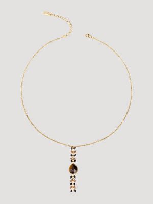 Teardrop Pendant Beaded Necklace Earring Set:Brown:One Size alternative view 2