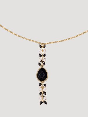 Teardrop Pendant/Beaded Necklace/Earring Set in Black