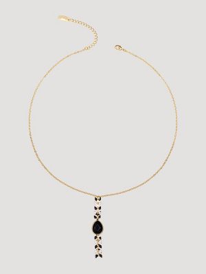 Teardrop Pendant/Beaded Necklace/Earring Set in Black