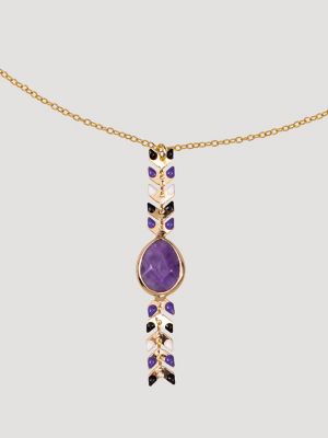 Teardrop Pendant/Beaded Necklace/Earring Set in Purple