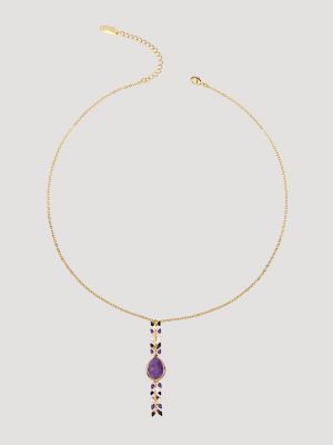 Teardrop Pendant/Beaded Necklace/Earring Set in Purple