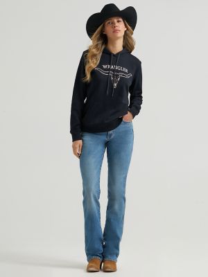Women's Embroidered Steer Head Graphic Pullover Hoodie