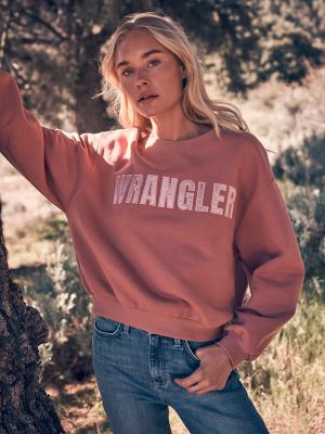 Wrangler Women's Logo Canyon Crew Pullover In Withered Rose In Pink