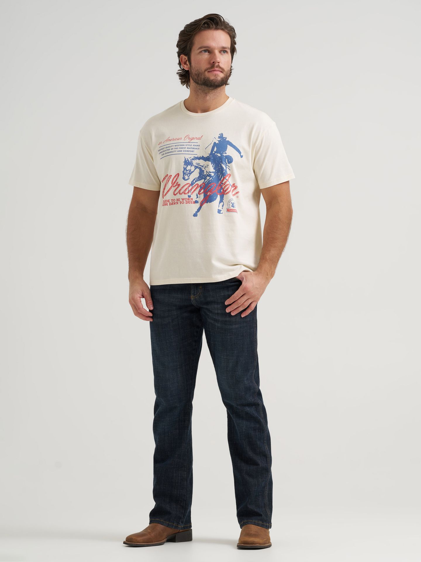 Мужская футболка Wrangler Cursive Cowboy Vintage Fit Back Graphic, цвет: Состаренный белый — фото 3