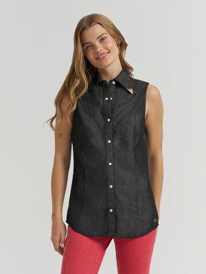 Lainey Wilson x Wrangler Black Denim Sleeveless Shirt