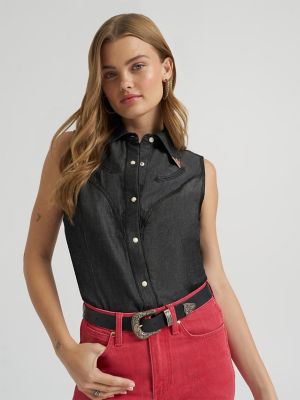 Lainey Wilson x Wrangler Black Denim Sleeveless Shirt