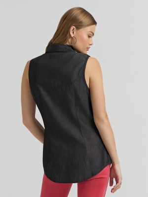 Lainey Wilson x Wrangler Black Denim Sleeveless Shirt