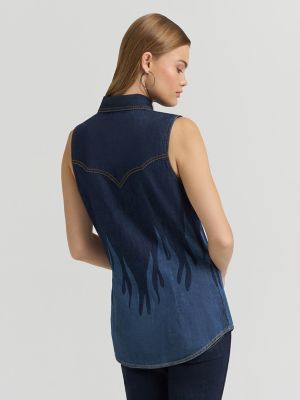 Lainey Wilson x Wrangler Flame Sleeveless Denim Shirt