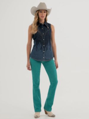 Женские рубашки Wrangler Lainey Wilson x Wrangler Flame Sleeveless Denim Shirt — фото 4