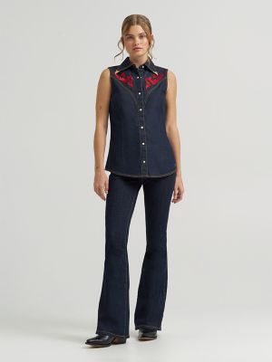 Lainey Wilson x Wrangler Embroidered Sleeveless Denim Shirt