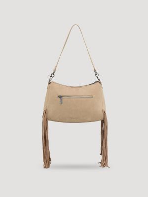 Buckle and Fringe Satchel Bag in Tan