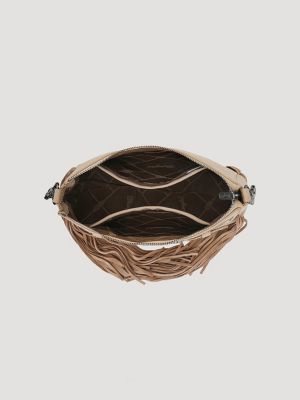 Buckle and Fringe Satchel Bag in Tan
