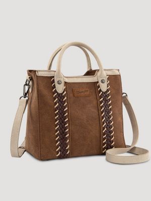 Small Braid Trim Tote in Brown